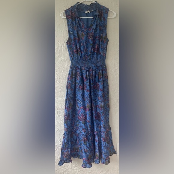 Roller Rabbit Amanda Star Frida Silk Blend Maxi Tassel Dress Boho Blue Sz XS - Picture 1 of 8